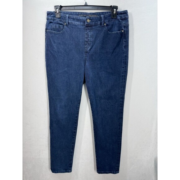 Soft Surroundings Slim Leg Jeans Womens Large Pull On 2AN42 Dark Wash High-Rise - Picture 1 of 10
